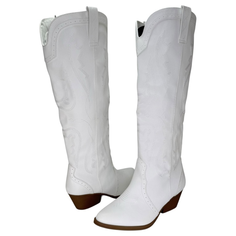 Sugar Tall Tam White Faux Leather Knee High Womens Western Style Boots Size 9.5M - Picture 11 of 13